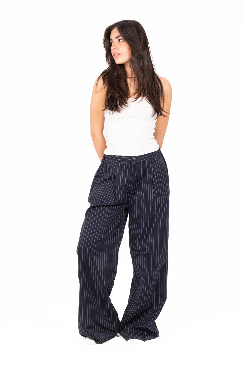 Navy Striped Pants